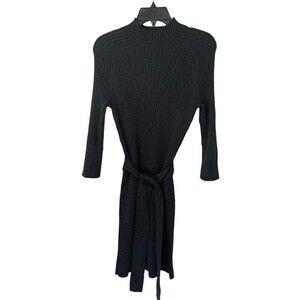 Calvin Klein | Charcoal Gray Ribbed Knit Mock Neck‎ Belted Sweater Dress M